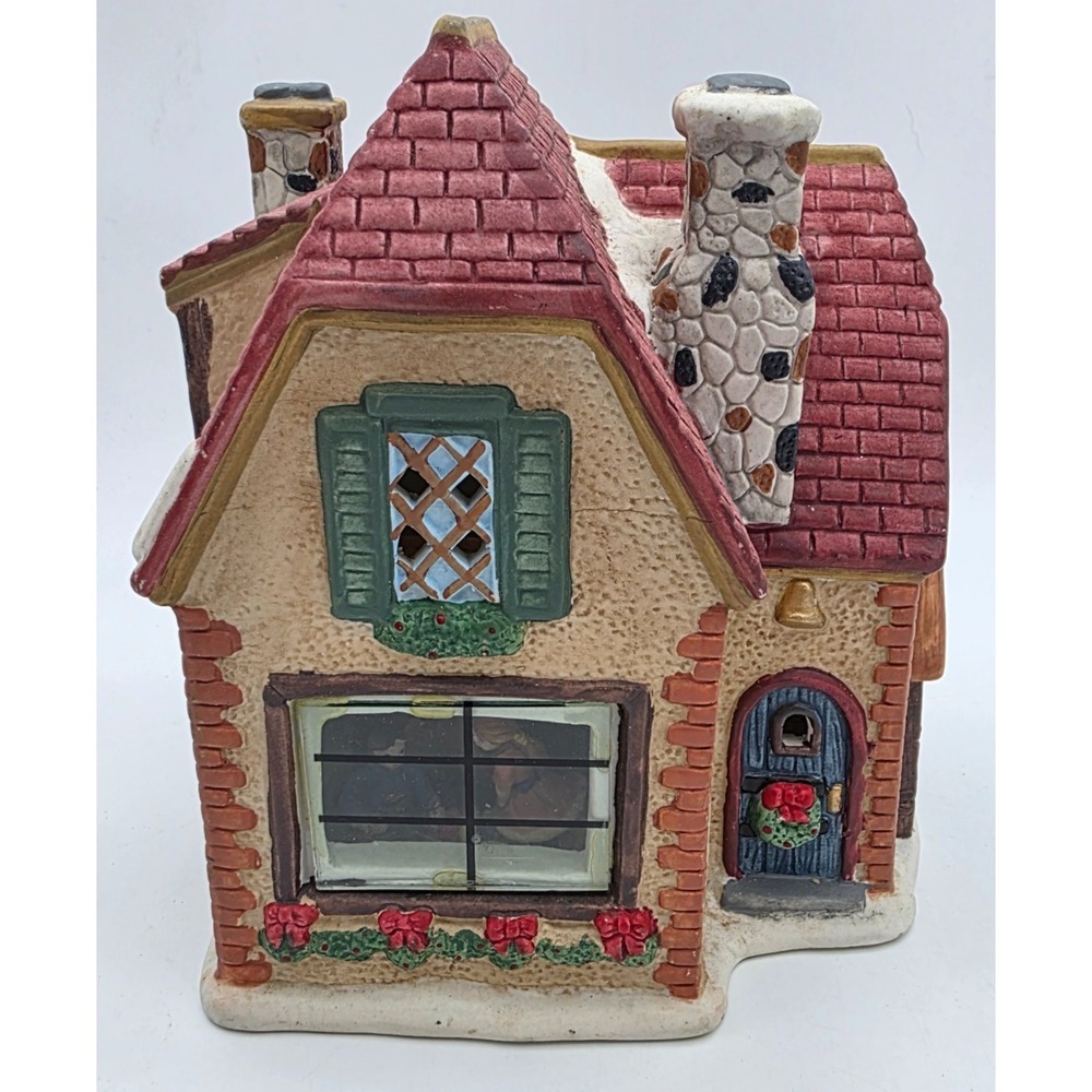 Vintage 1999 LONGRICH LTD  "CHRISTMAS Cottage"  Cabin Snow House Porecelain